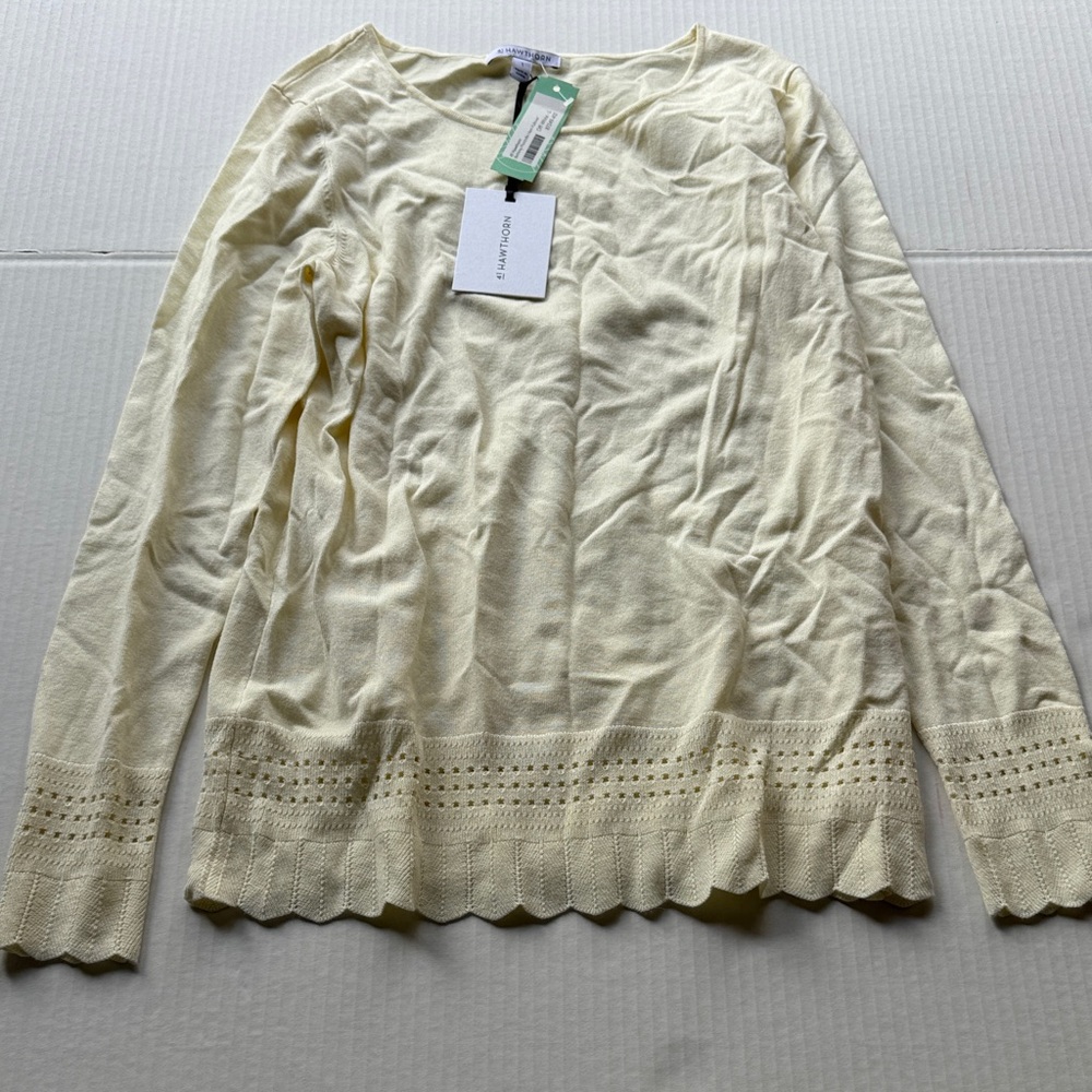 41 Hawthorn Pale Yellow Scallop Hem Long Sleeve Top